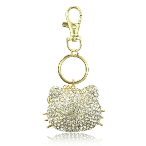 Sanrio Hello Kitty Face Pave 3D Bling Keychain Bag Charm NEW - Picture 2 of 6